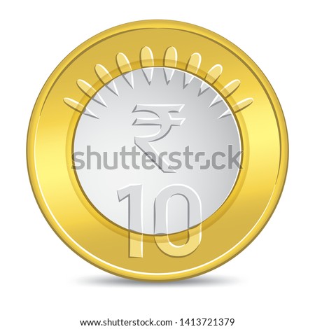 Indian shiny ten rupee coin in vector illustration