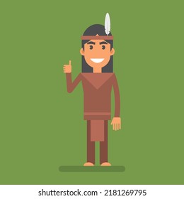 Indian showing thumbs up and smiling. Flat people. Vector Illustration