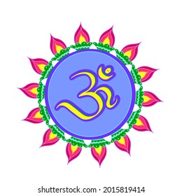 Indian sign of om, and round ornament. Mandala.