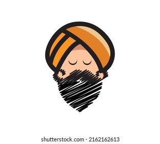 Indian sikh man with turban. Indian Punjabi Man Face Vector. Sardarji Logo. Turban. Punjabi Munda.