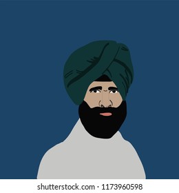 Indian sikh man in turban standing .  Vector illustration Handsome punjabi sikh guy colorfull illustration