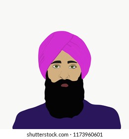 Indian sikh man in turban standing .  Vector illustration Handsome punjabi sikh guy colorfull illustration