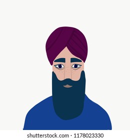 Indian sikh man in turban  Vector illustration 