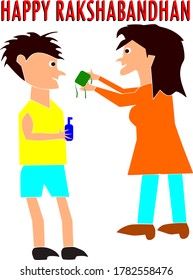 An indian sister offering face mask to his brother during rakshabandhan festival for traditional awareness background.