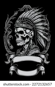 Ilustración de calavera negra y blanca