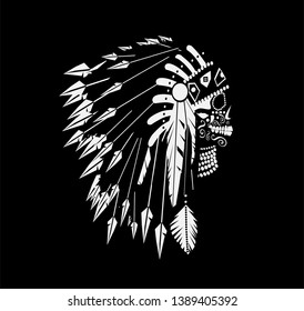 Indian skull black and white side view background, vector illustration