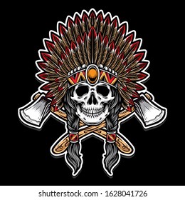indian skull chief with axe vector