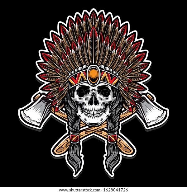 Indian Skull Chief Axe Vector Stock Vector (Royalty Free) 1628041726