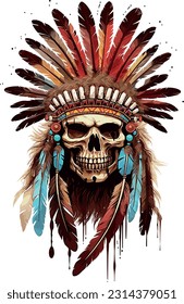 Indian Skull Clip Art, Digital Vector Artwork on a Transparent Background