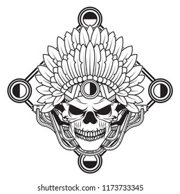 Indian Skull detailed line art 