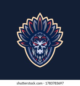 Indian Skull esport gaming mascot logo template for streamer team. esport logo design with modern illustration concept style for badge, emblem and tshirt printing