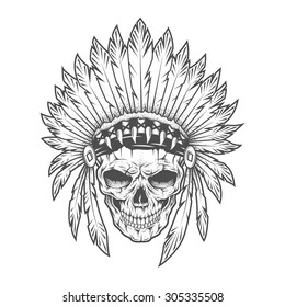 Indian Skull With Feathers.