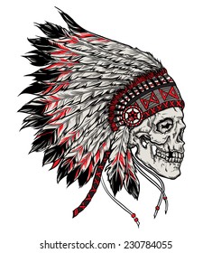 Indian skull hand drawn vector illustration isolated