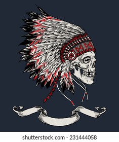 Indian skull hand drawn vector illustration