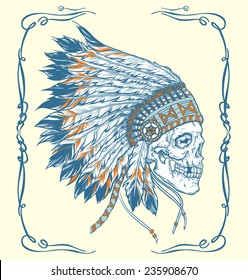 Indian skull hand drawn vector illustration isolated
