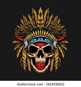indian skull illustration for commercial use