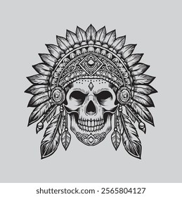  Indian Skull line art black and white