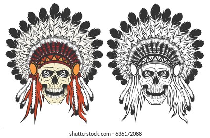 Indian skull set vector illustration