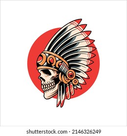indian skull tattoo vector design
