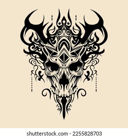 Indian skull tribal Hand drawn Illustration