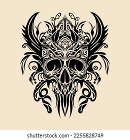 Indian skull tribal Hand drawn Illustration