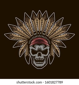 Indian skull vector illustration on dark background