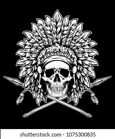 Indian Skull Warrior Emblem Vector Illustration