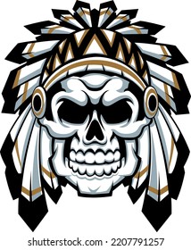 Indian Skull with White Feathers