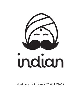 Indian smiling face man logo cartoon illustration design, circular turban vector