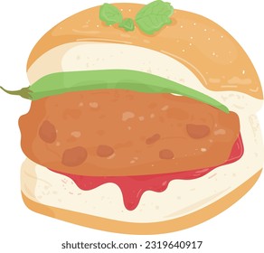 Ilustración vectorial de la india Vada Pav.