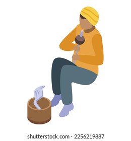 Indian snake charmer icon isometric vector. India sage. Turban culture