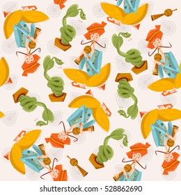 Indian snake charmer. Seamless background pattern. Vector illustration. 