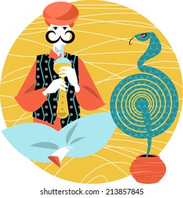 Indian snake charmer. Vector illustration. 