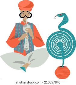 Indian snake charmer. Vector illustration. 