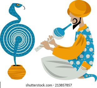 Indian snake charmer. Vector illustration. 