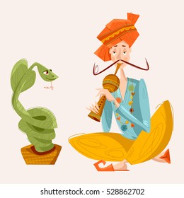 Indian snake charmer. Vector illustration.