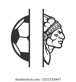 Indian Soccer Illustration Clip Art Design Shape. Chief Team School Mascot Silhouette Icon Vector.	