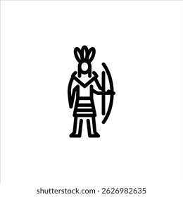 Indian soldier holding bow outline icon. Indian warrior figure line art illustration.