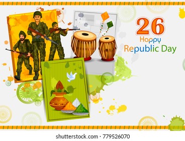 Indian soldier on 26th January, Happy Republic Day of India in vector background