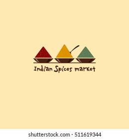 Indian Spices market logo. Spices emblem. Three bowls with spices.