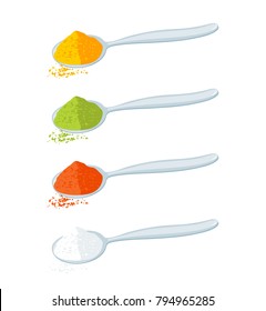 Indian Spices Powder in Spoon. Vector illustration