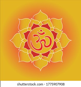 Indian spiritual symbol red color om on yellow background for positive vibe