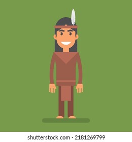 Indian stand and smiling. Flat people. Vector Illustration