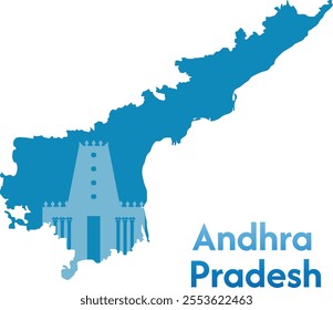 Indian State Andhra Pradesh vector map with masked hindu temple in the state