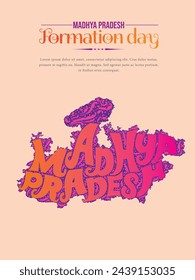 Saludos del día de formación del estado indio de Madhya Pradesh con tipografía de mapas en inglés.