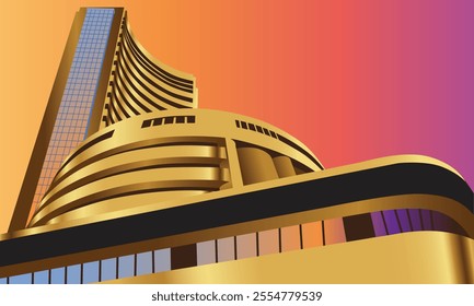 Indian stock market Building vector illustration in Golden colours. Stock exchange Vector illustration.