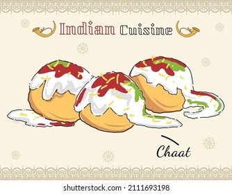 Indian street food, famous chaat. Chaat Pani Puri Sev Puri Dahi Puri Ragda pattice. Spicy and Tangy snacks