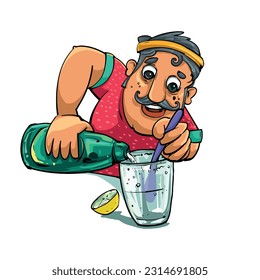 Indian street juice seller, cute vector illustration 