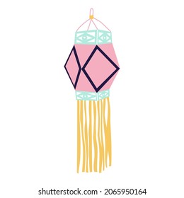 Indian Street paper lantern. Oriental light for traditional holiday. Asian lamp. `Vector illustration in flat style. Festive and religion event decor. Diwali