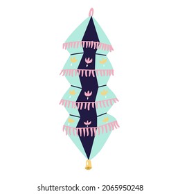 Indian Street paper lantern. Oriental light for traditional holiday. Asian lamp. `Vector illustration in flat style. Festive and religion event decor. Diwali